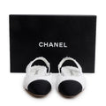 White Tweed Cap Toe CC Slingback Flat, Size 38 w/ Box