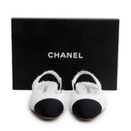 White Tweed Cap Toe CC Slingback Flat, Size 38 w/ Box