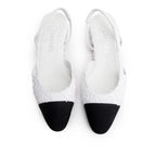 White Tweed Cap Toe CC Slingback Flat, Size 38 w/ Box