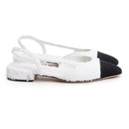 White Tweed Cap Toe CC Slingback Flat, Size 38 w/ Box