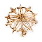 Antique 18k Yellow Gold Sapphire &amp; Diamond Flower Pendant Brooch