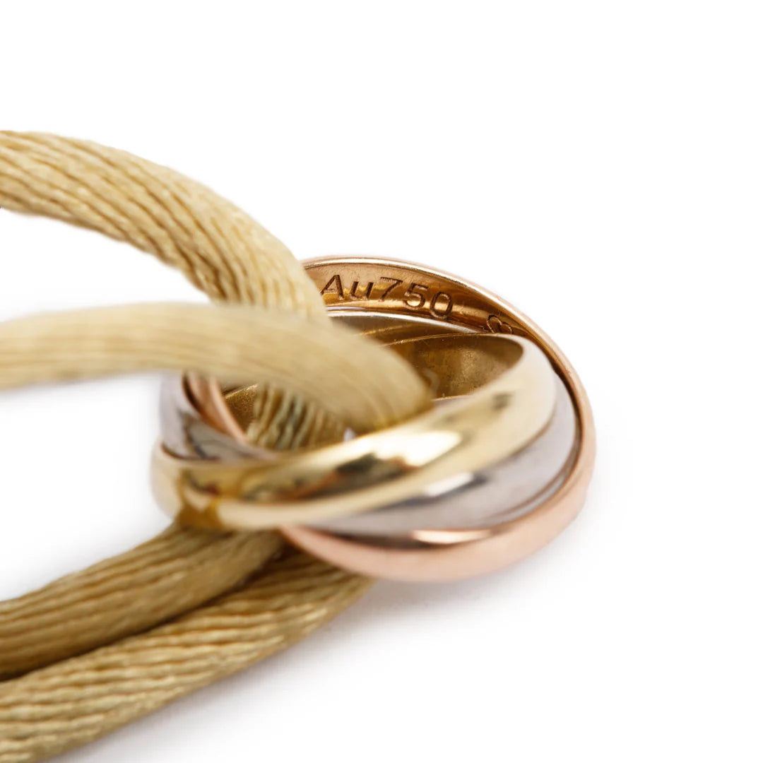 2021 18k White, Yellow &amp; Rose Gold Trinity Beige Cord Bracelet w/ Certificate