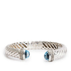 Sterling Silver Topaz &amp; Diamond 10 MM Cable Waverly Bracelet