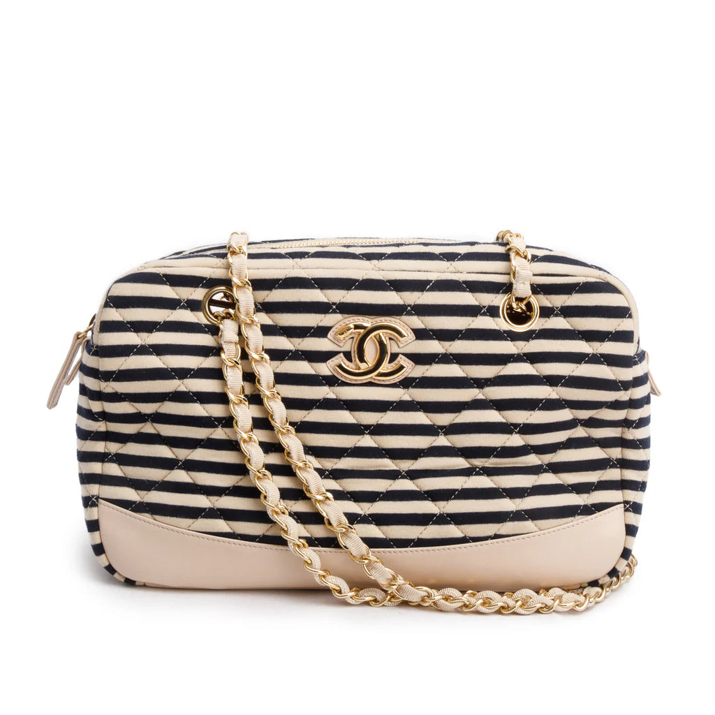Beige &amp; Black Quilted Jersey Coco Sailor Camera Bag w/ Authenticity Card