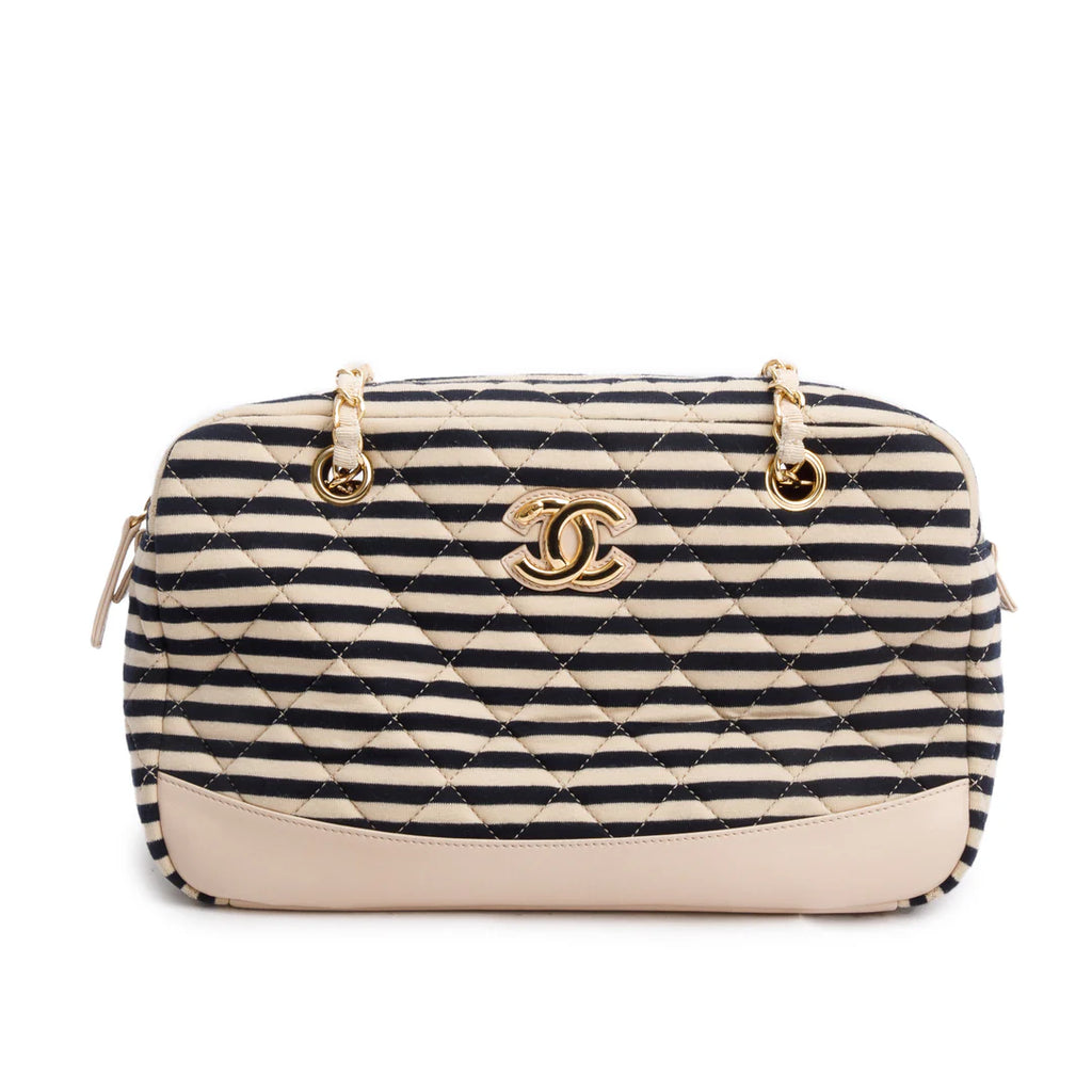 Beige &amp; Black Quilted Jersey Coco Sailor Camera Bag w/ Authenticity Card