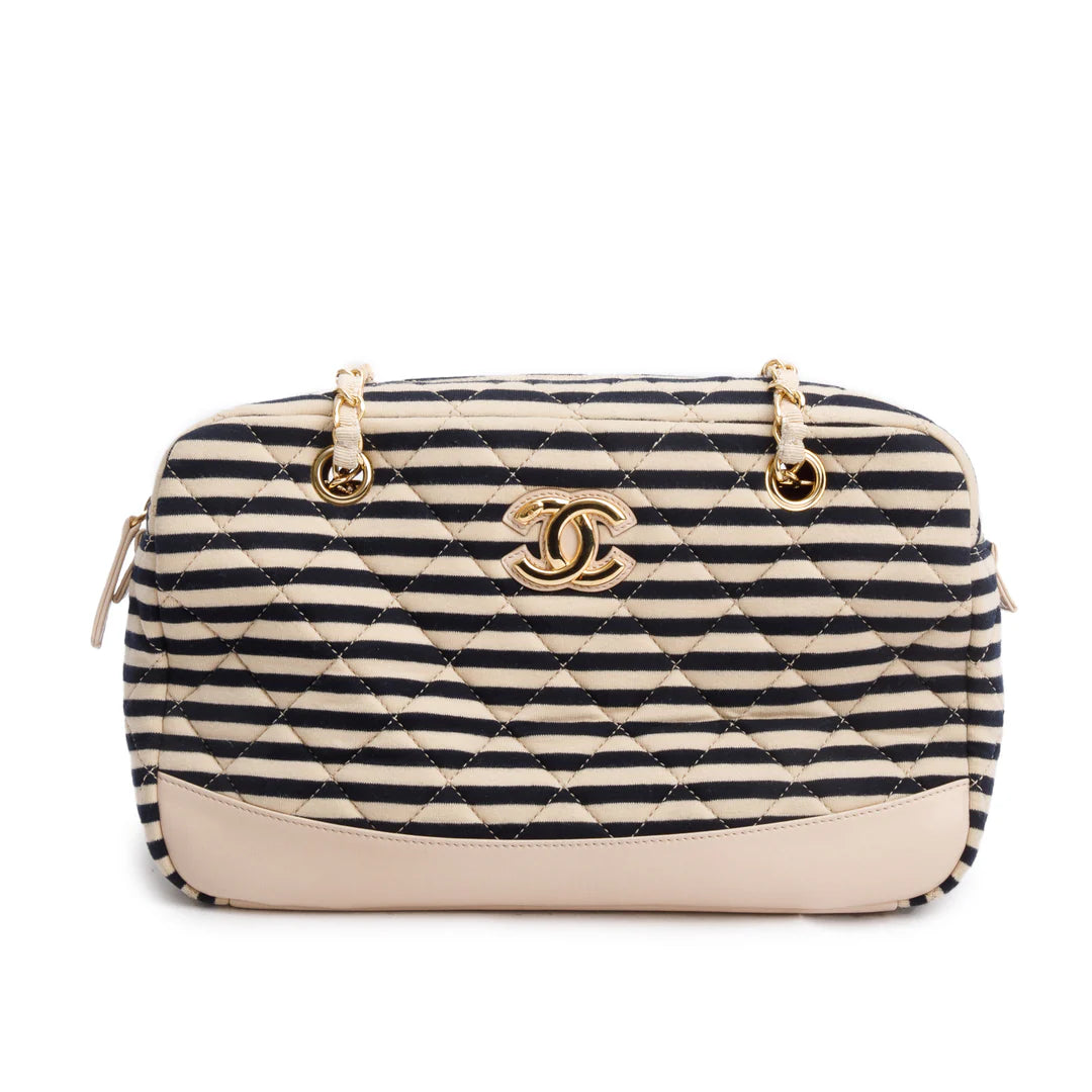 Beige &amp; Black Quilted Jersey Coco Sailor Camera Bag w/ Authenticity Card