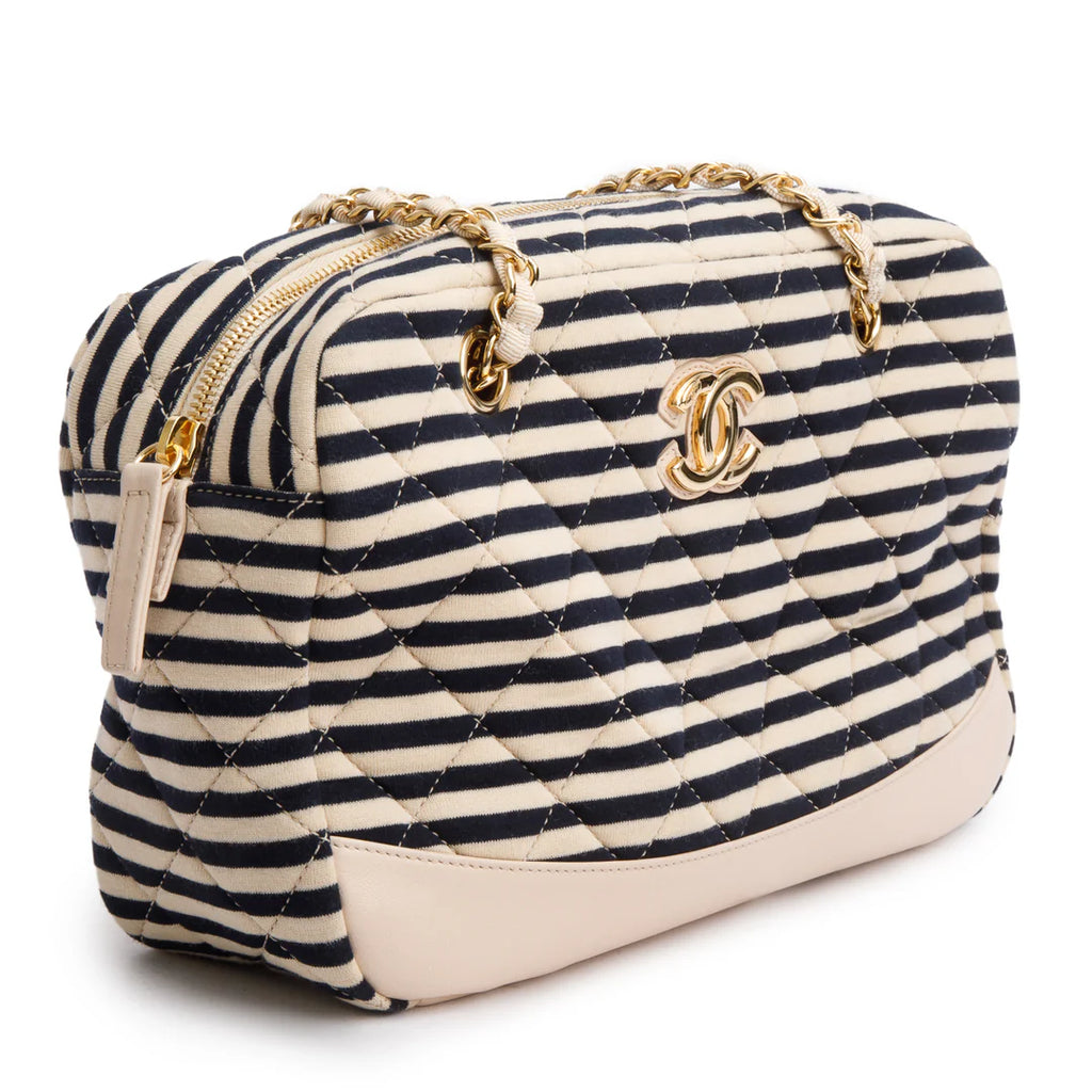Beige &amp; Black Quilted Jersey Coco Sailor Camera Bag w/ Authenticity Card
