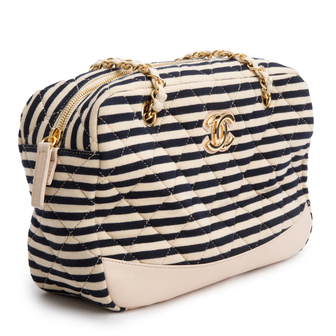 Beige &amp; Black Quilted Jersey Coco Sailor Camera Bag w/ Authenticity Card