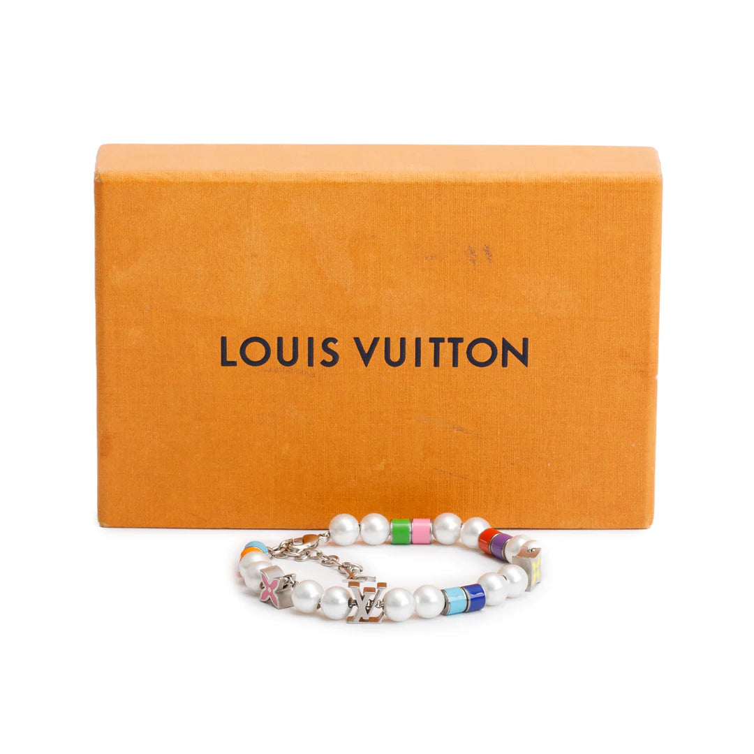 2023 Silver-Tone Brass Faux Pearl, Bead Monogram Party Bracelet w/ Box