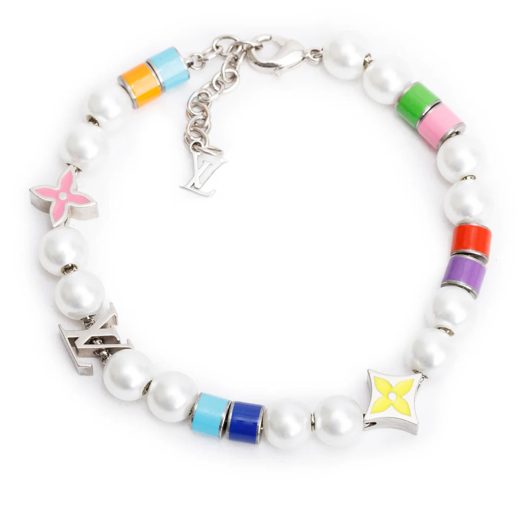 2023 Silver-Tone Brass Faux Pearl, Bead Monogram Party Bracelet w/ Box