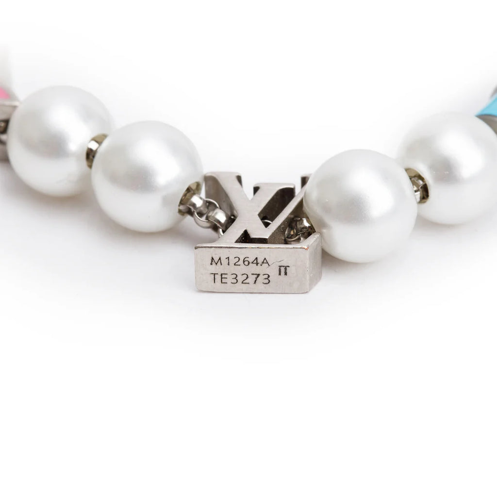 2023 Silver-Tone Brass Faux Pearl, Bead Monogram Party Bracelet w/ Box