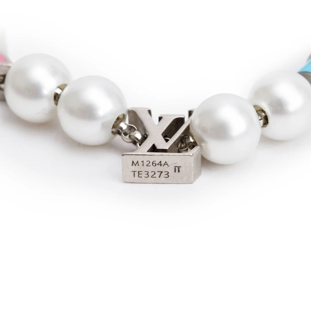 2023 Silver-Tone Brass Faux Pearl, Bead Monogram Party Bracelet w/ Box