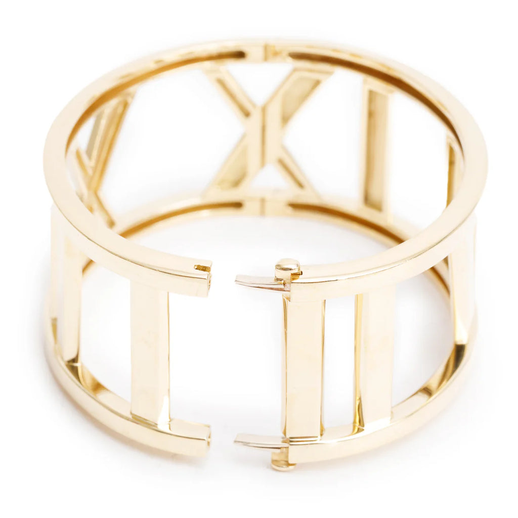 Vintage 18k Yellow Gold Atlas Wide Bangle Bracelet w/ Box