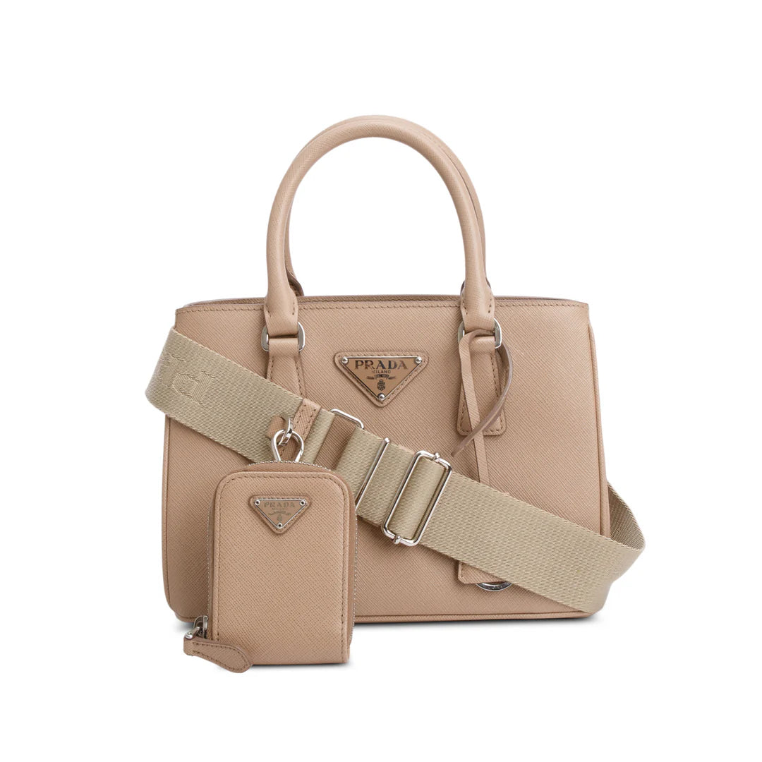 2022 Beige Saffiano Leather Mini Tote w/ Strap, Coin Pouch &amp; Authenticity Card