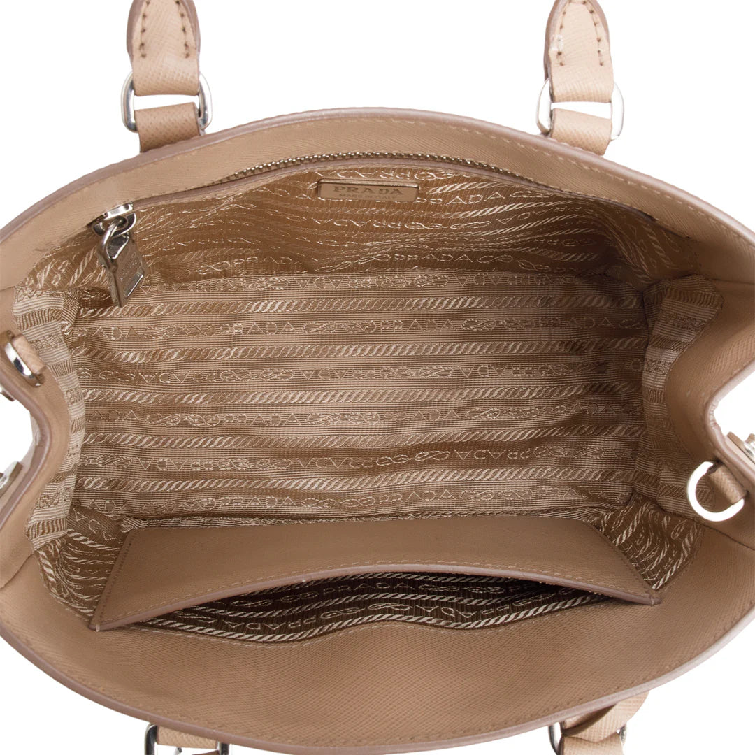 2022 Beige Saffiano Leather Mini Tote w/ Strap, Coin Pouch &amp; Authenticity Card