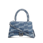 Blue BB Monogram Denim Small Hourglass Top Handle Bag w/ Strap