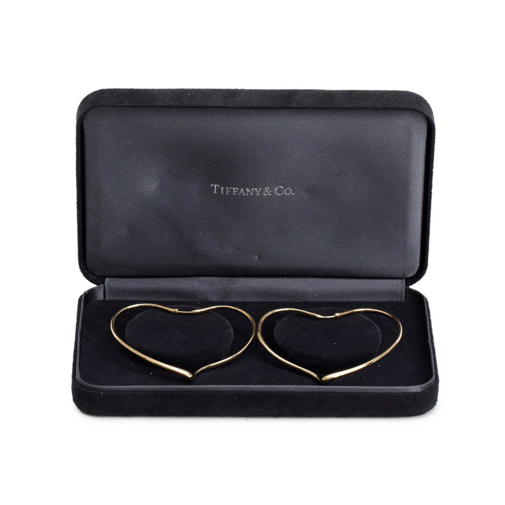 Elsa Peretti 18k Yellow Gold Large Open Heart Hoop Earrings w/ Box