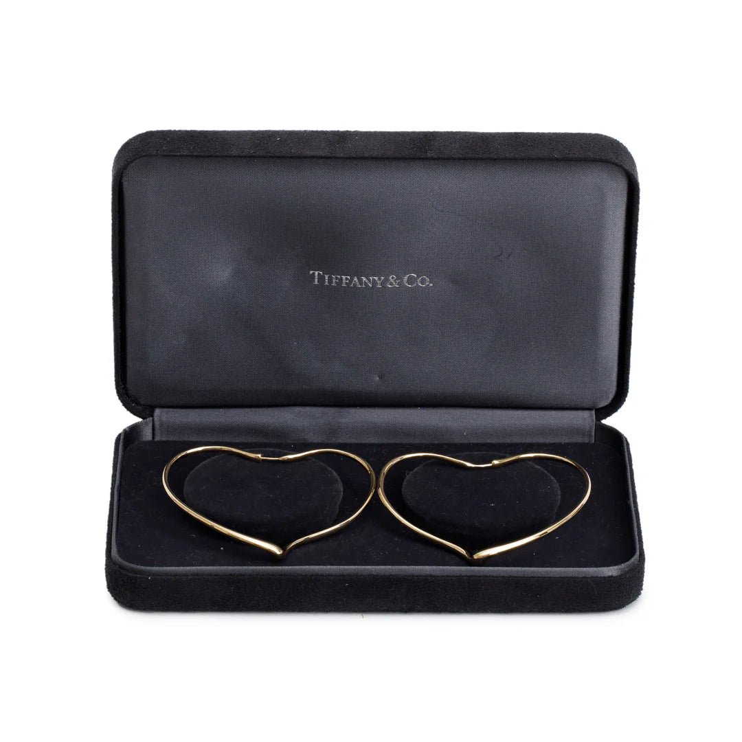 Elsa Peretti 18k Yellow Gold Large Open Heart Hoop Earrings w/ Box