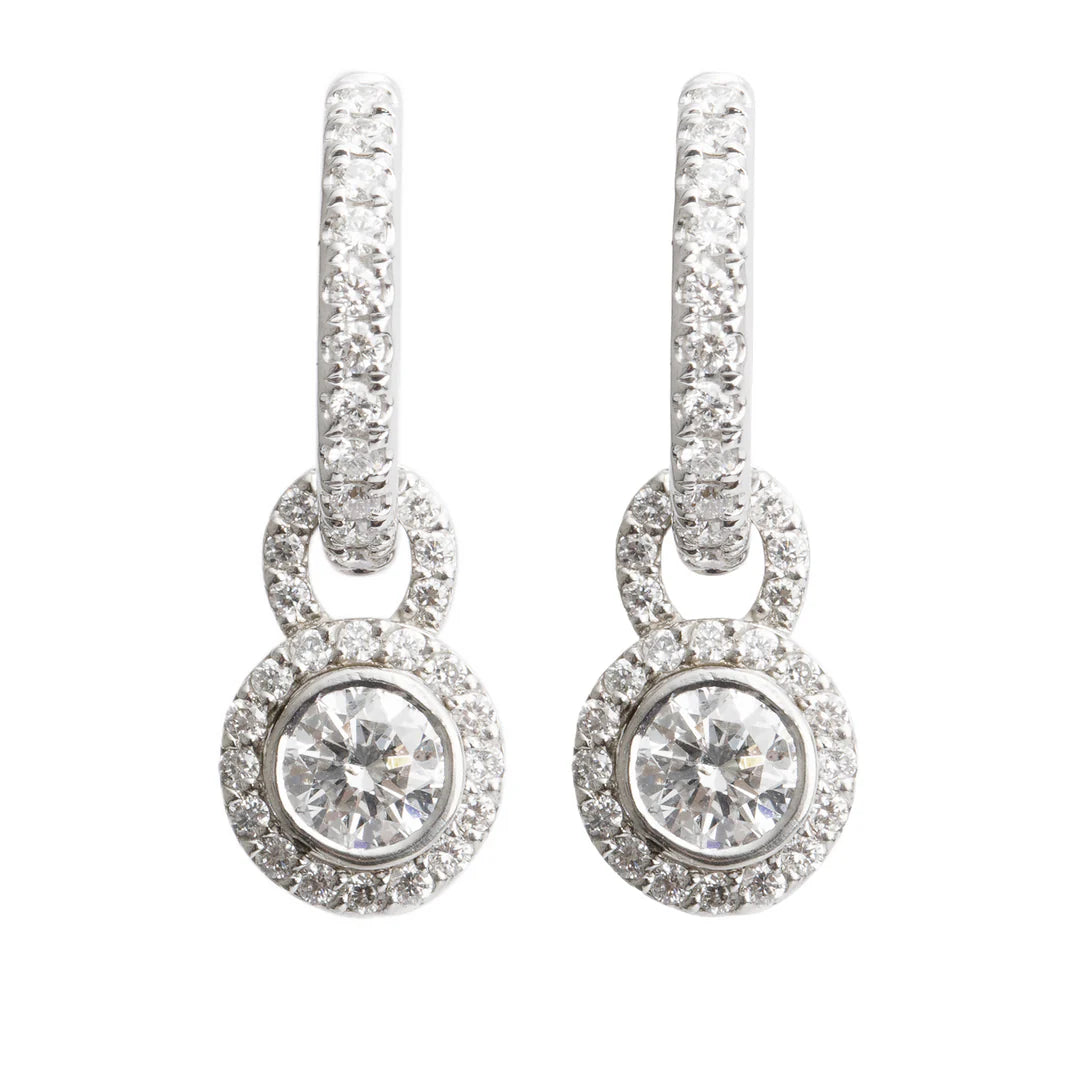 14k White Gold Diamond Huggie Drop Earrings