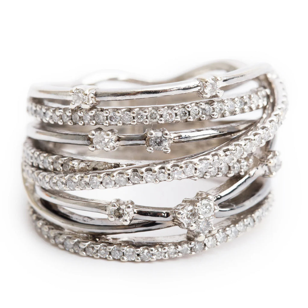 Effy 14k White Gold Diamond Crossover Band Ring, Size 7
