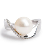 14k White Gold Pearl &amp; Diamond Ring, Size 7.5