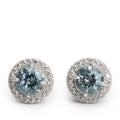 Platinum 6 MM Aquamarine &amp; Diamond Soleste Stud Earrings w/ Box