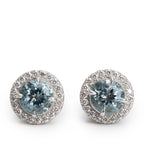 Platinum 6 MM Aquamarine &amp; Diamond Soleste Stud Earrings w/ Box