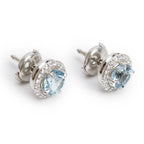 Platinum 6 MM Aquamarine &amp; Diamond Soleste Stud Earrings w/ Box