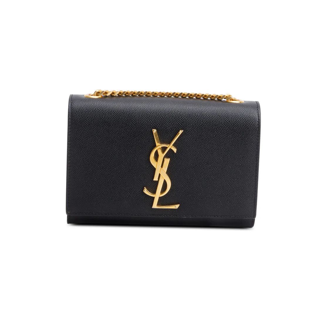 Black Grain De Poudre Leather Mini Monogram Kate Bag