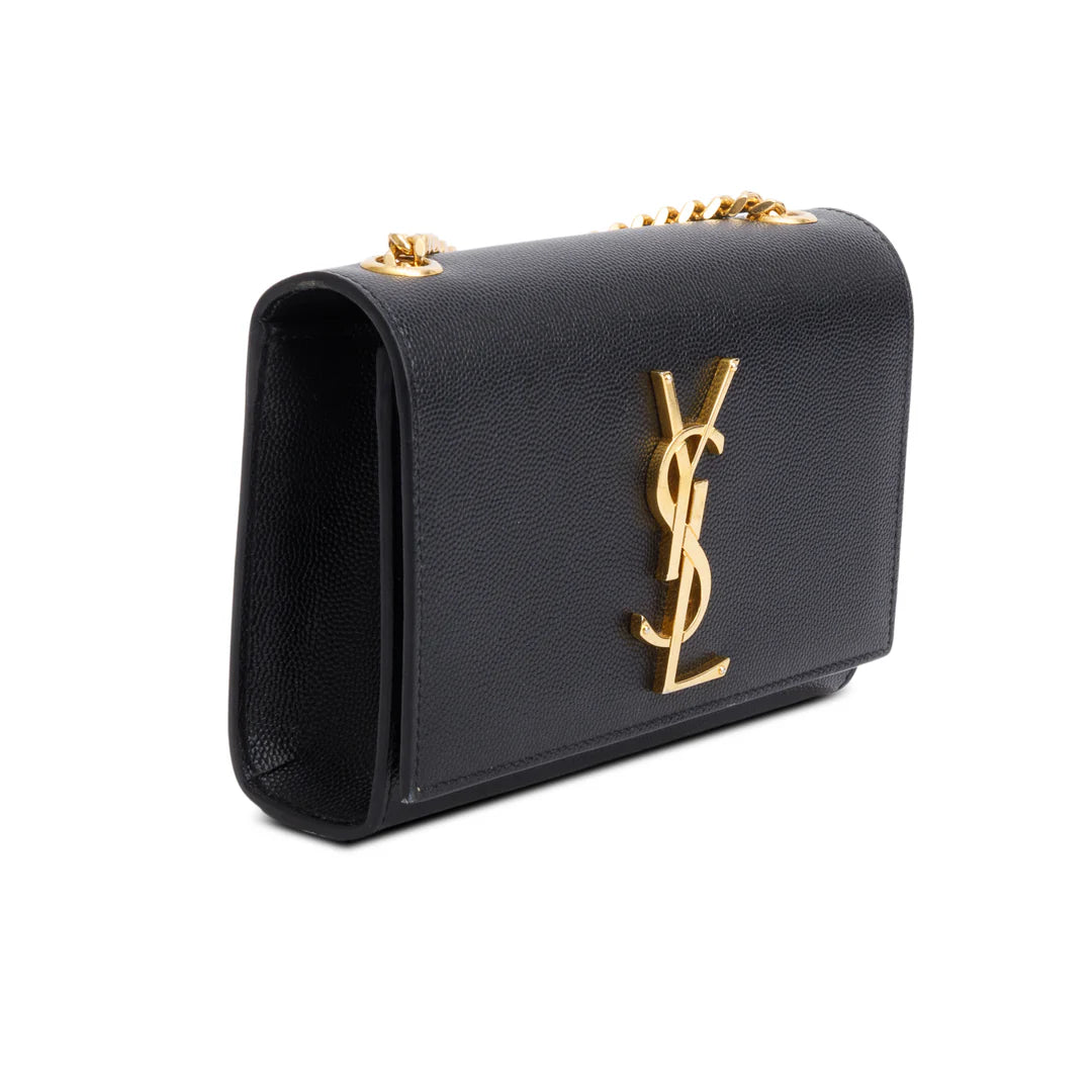 Black Grain De Poudre Leather Mini Monogram Kate Bag