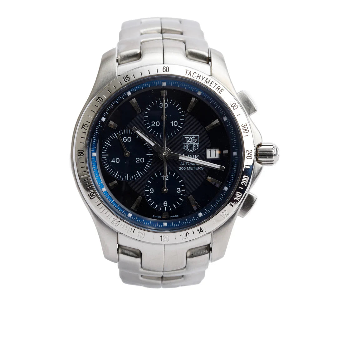 Stainless Steel Link 42 MM Automatic Chronograph Watch Blue Dial CJF2114