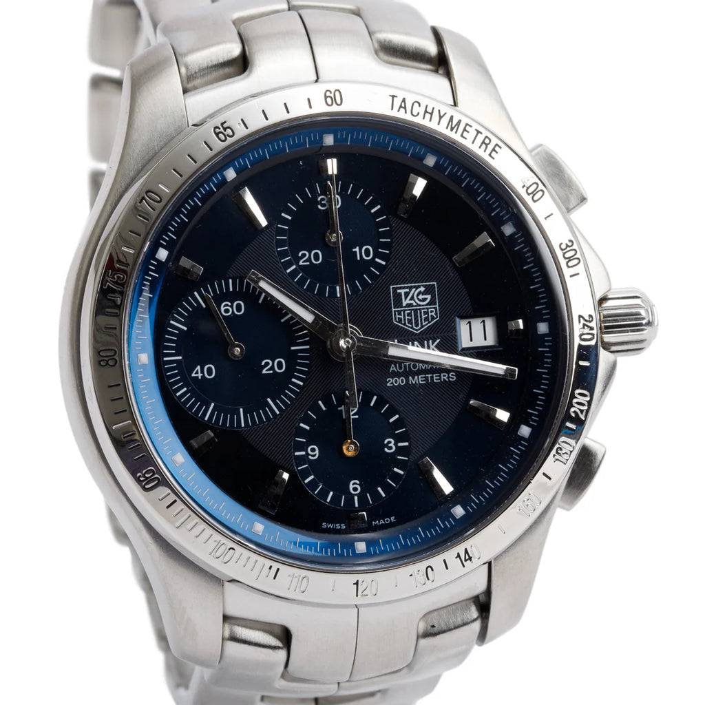 Stainless Steel Link 42 MM Automatic Chronograph Watch Blue Dial CJF2114