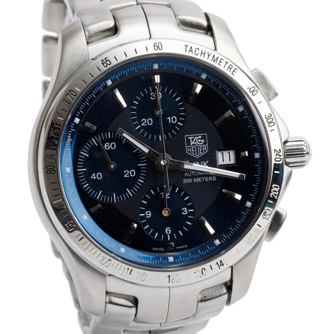 Stainless Steel Link 42 MM Automatic Chronograph Watch Blue Dial CJF2114