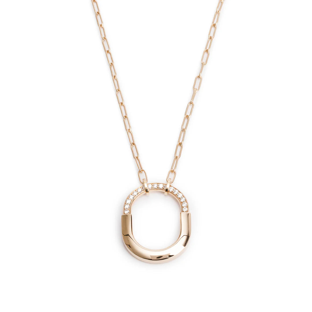 18k Rose Gold Diamond Medium Lock Pendant Necklace w/ Box