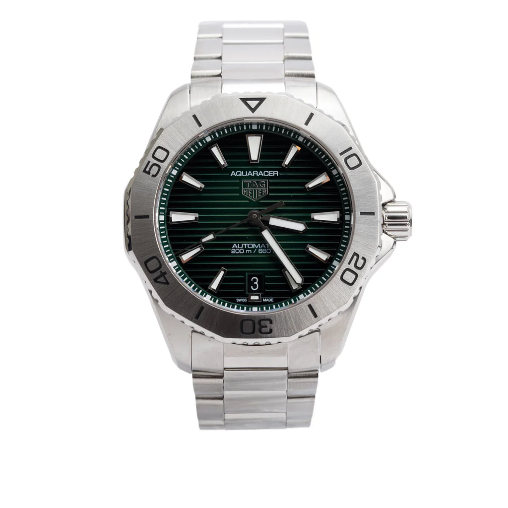 Stainless Steel Aquaracer Professional 200 Date 40 MM Automatic Watch Green Dial WBP2115 w/ Box &amp; Papers
