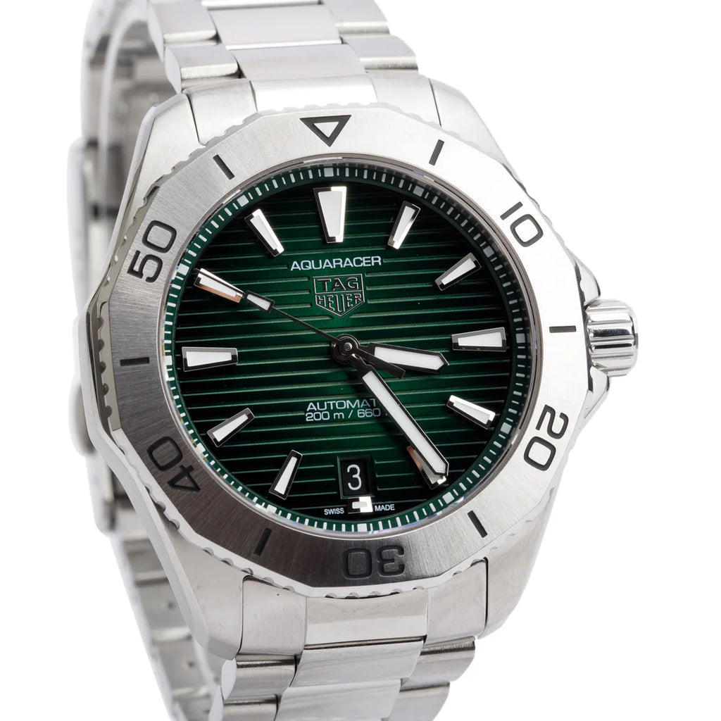 Stainless Steel Aquaracer Professional 200 Date 40 MM Automatic Watch Green Dial WBP2115 w/ Box &amp; Papers