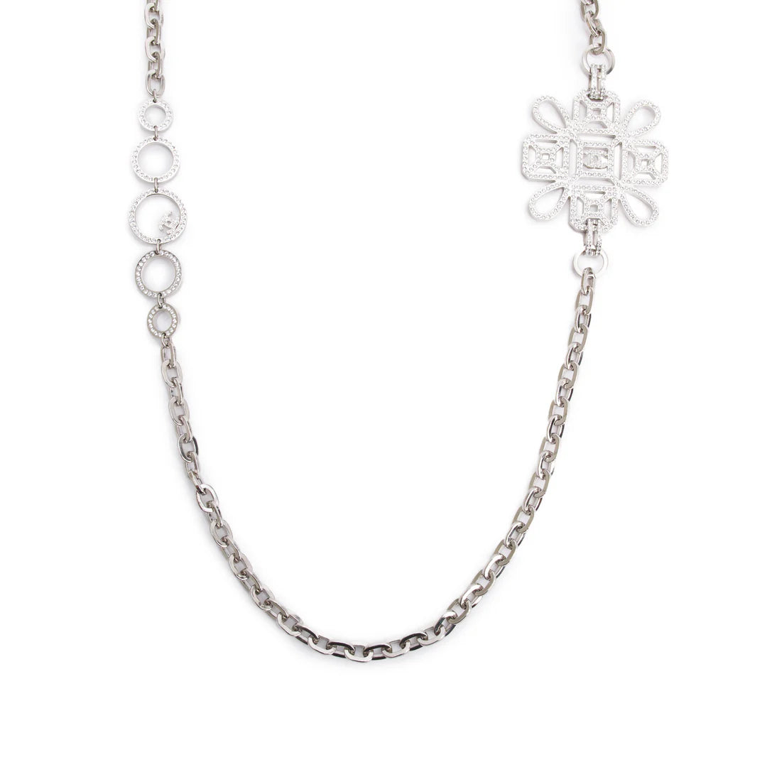 Palladium-Plated Strass CC Coco Mark Necklace