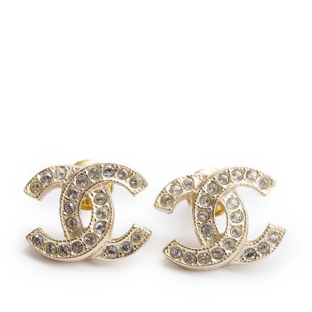 2024 Gold Plated Strass Mini CC Stud Earrings w/ Box