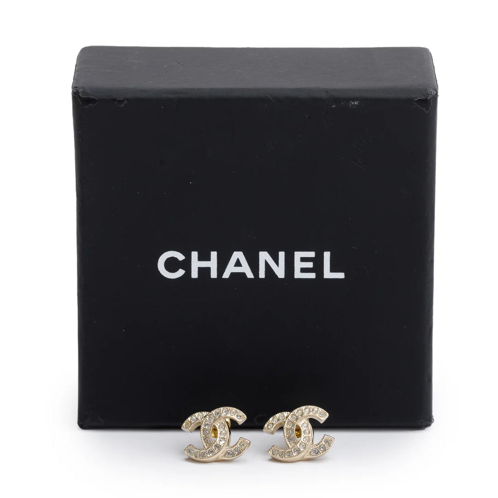 2024 Gold Plated Strass Mini CC Stud Earrings w/ Box