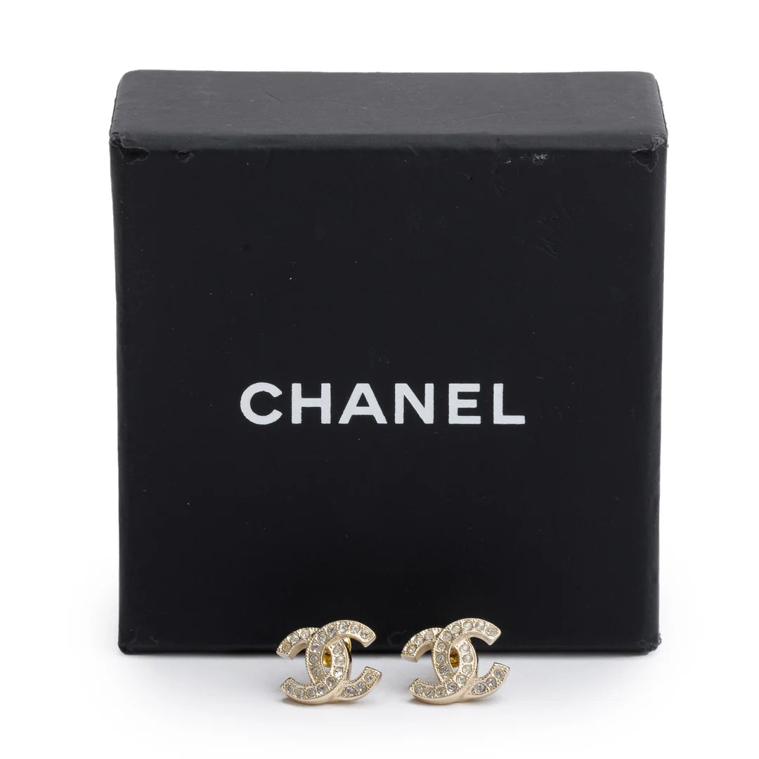 2024 Gold Plated Strass Mini CC Stud Earrings w/ Box