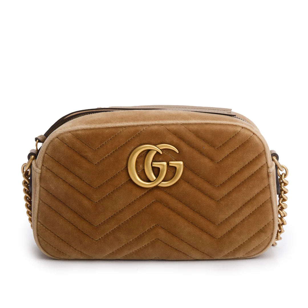 Brown Velvet Matelasse Small GG Marmont Shoulder Bag