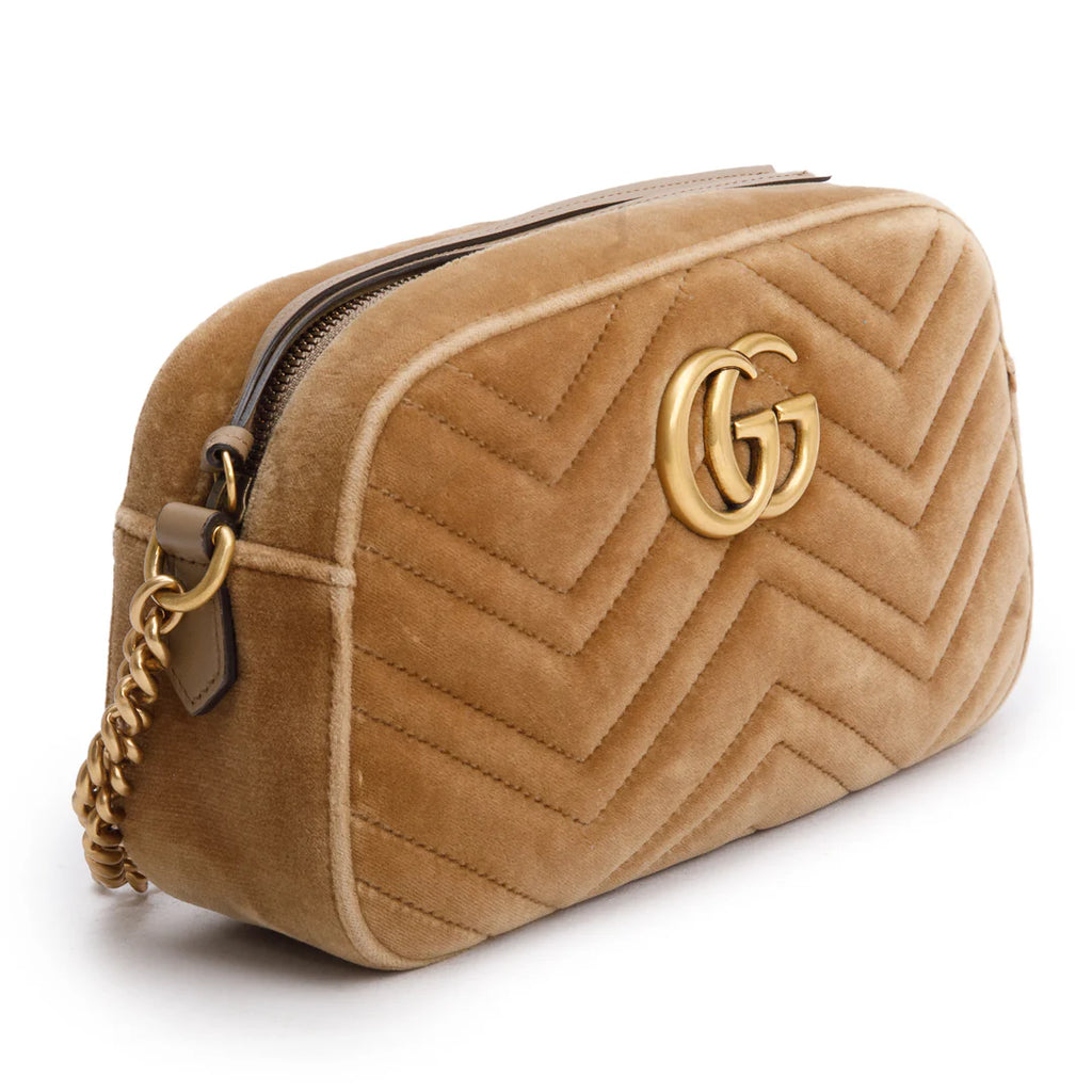 Brown Velvet Matelasse Small GG Marmont Shoulder Bag