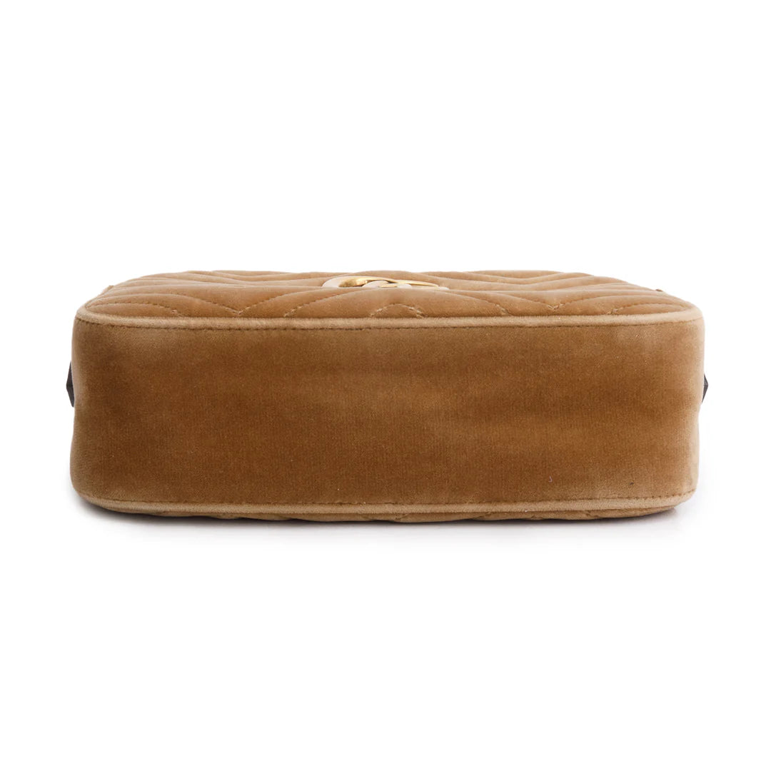 Brown Velvet Matelasse Small GG Marmont Shoulder Bag