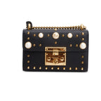 Black Calfskin Studded Small Padlock Shoulder Bag