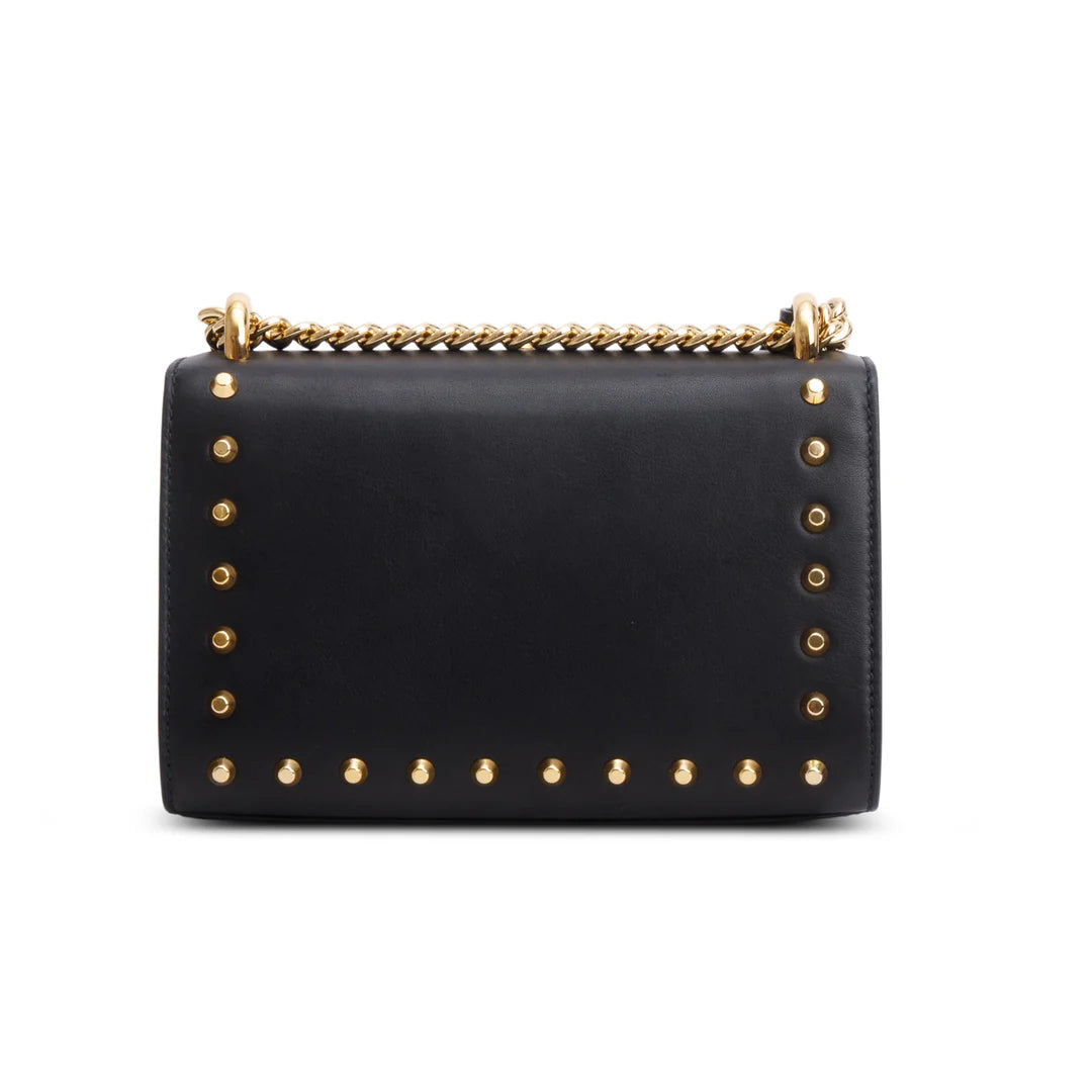 Black Calfskin Studded Small Padlock Shoulder Bag
