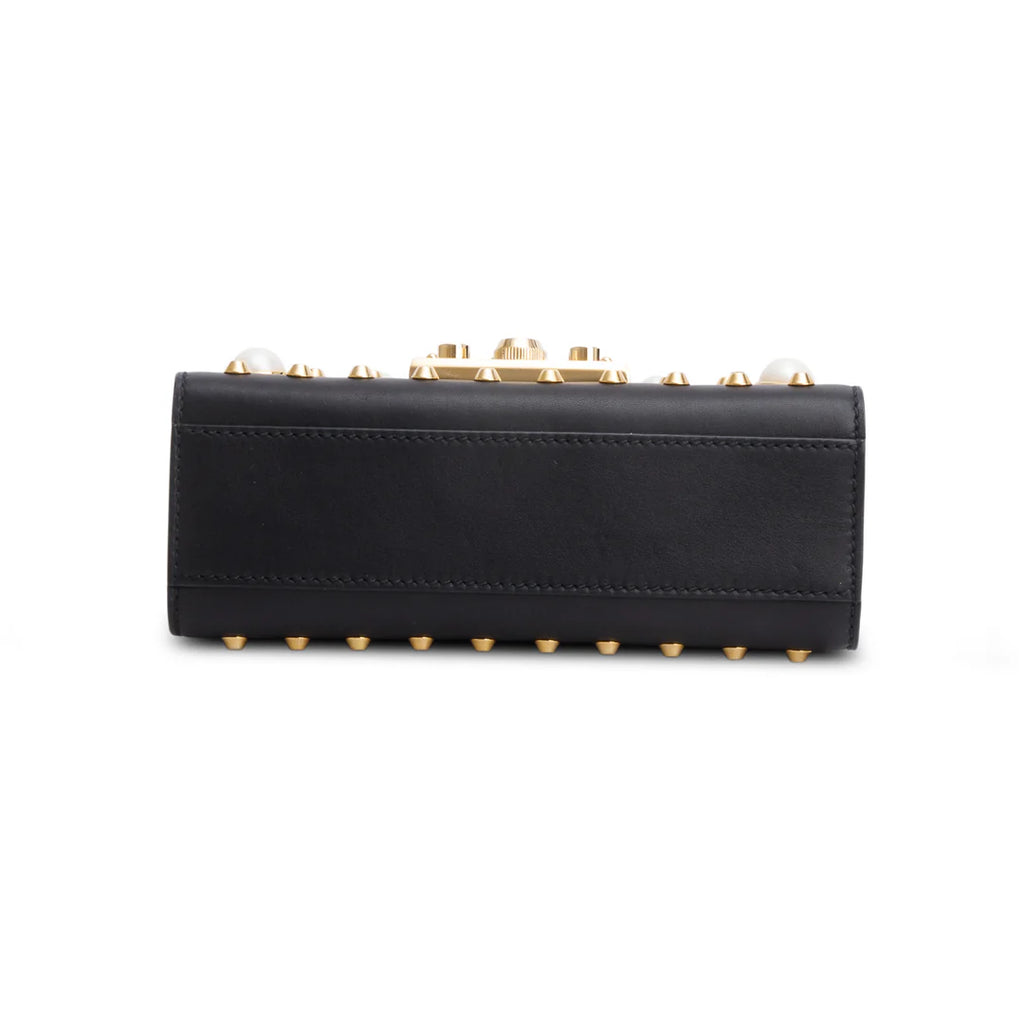 Black Calfskin Studded Small Padlock Shoulder Bag