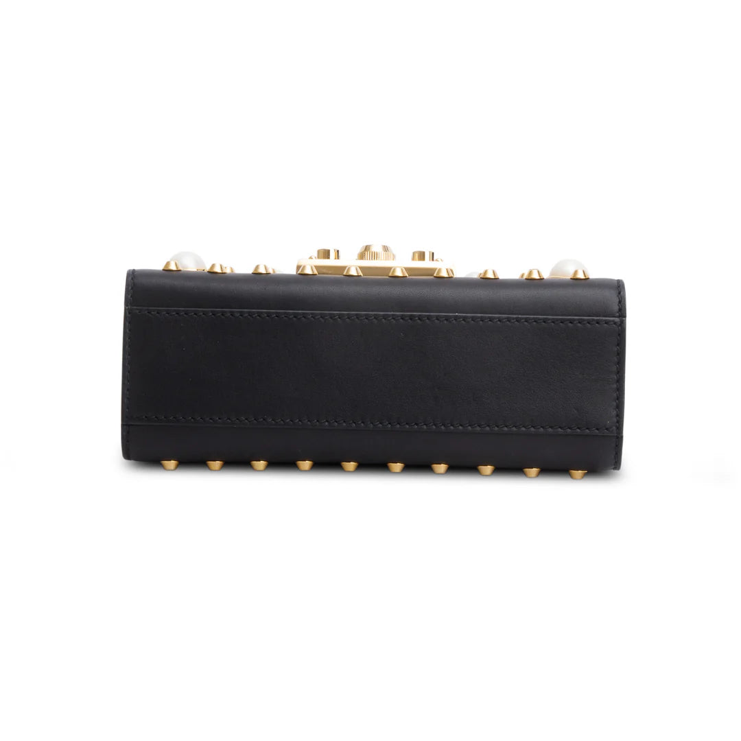 Black Calfskin Studded Small Padlock Shoulder Bag
