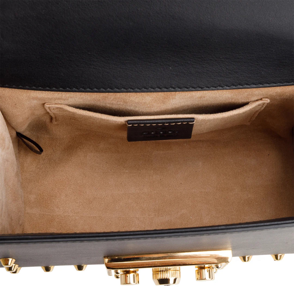 Black Calfskin Studded Small Padlock Shoulder Bag