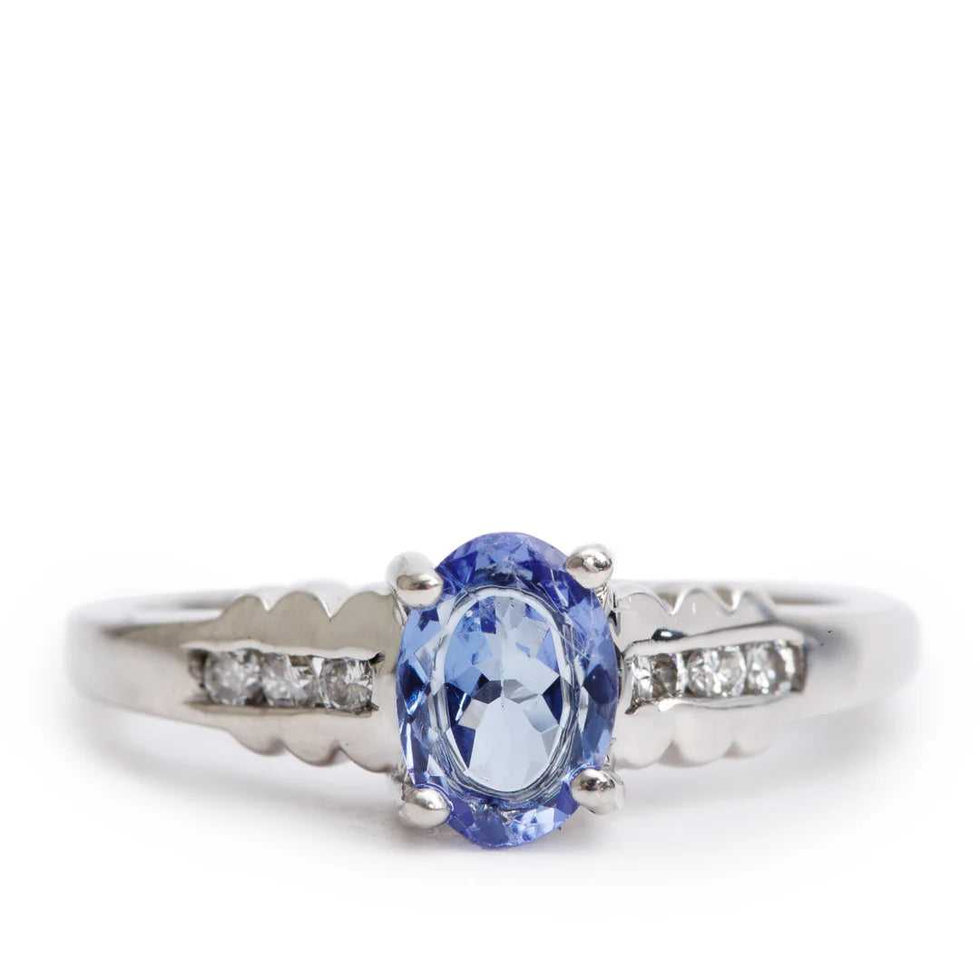 14k White Gold Tanzanite &amp; Diamond Ring, Size 6.25 Coeur Cult Core