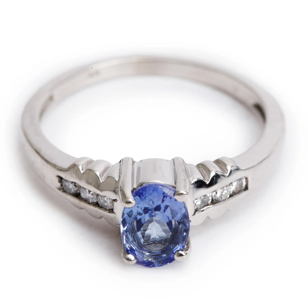 14k White Gold Tanzanite &amp; Diamond Ring, Size 6.25 Coeur Cult Core